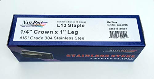 NAILPRO L13SS 1 inch Leg x 1 4 inch Stainless Steel Narrow Crown Staples  1000 Count