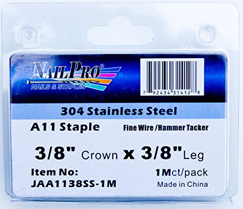 NailPRO A1138SS 20 Ga 3 8 inch Leg x 3 8 inch Crown Stainless Steel Fine Wire Staples  1000 Count