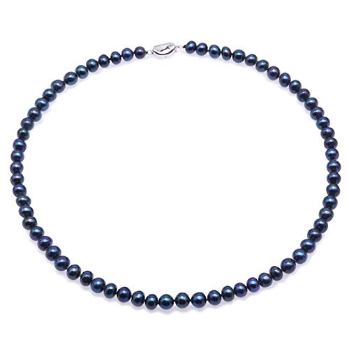 JYXJEWELRY Single Strand Pearl Necklace 7-8mm Round Freshwater Cultured Black Pearl Necklace for Women 18 inch JYXJEWELRY Single Strand Pearl Necklace 7-8mm Round Freshwater Cultured Black Pearl Necklace for Women 18 inch