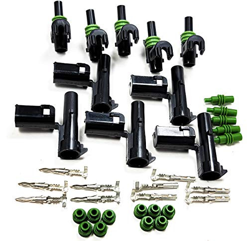 Weather Pack Connector Kit -1 CIRCUIT COMPLETE KIT  TOWER  and  SHROUD BODIES  INCLUDES  WITH TERMINALS  and  SEALS Delphi Weather Pack 1 Way Sealed Connector Assembly Kit for 20-18 AWG -0.5-0.8 mm2-