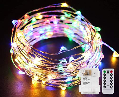 Honche 2 Pack 50 Led Fairy Lights Decor Battery Operated with Remote Lights Waterproof Twinkle Firefly Lights Copper Wire String Lights for Party Bedroom Wedding Indoor and Outdoor Decorations. -RGB-