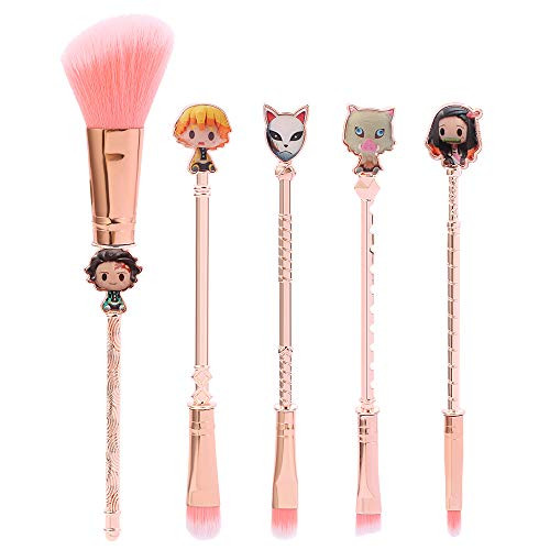Anime Demon Slayer Makeup Brush Set - 5pcs Cosmetic Anime Peripheral Demon Slayer Kimetsu no Yaiba Cosplay Gift Makeup Brush Set For Women