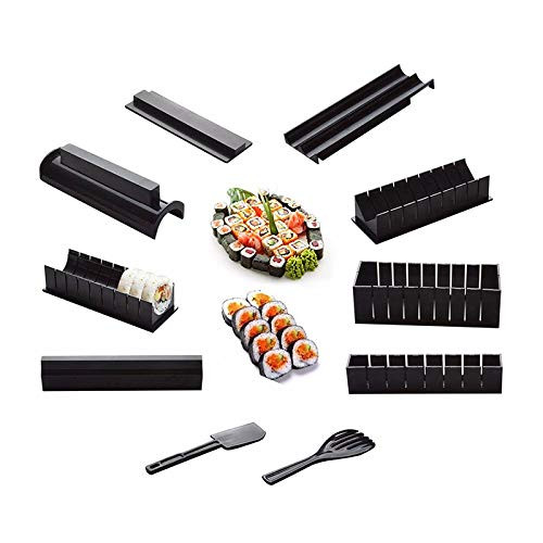 YIDAINLINE Sushi Making Kit for Beginners-10 Pieces Plastic Sushi Maker Tool Complete with 8 Sushi Rice Roll Mold Shapes and 2 Fork Spatula DIY Home Sushi Tool for Maker Rolls Sushi Rolls