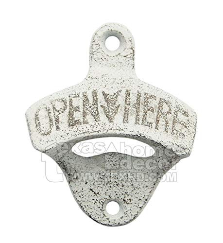 White Rustic OPEN HERE Beer Bottle Opener Cast Iron Wall Mounted Vintage Style