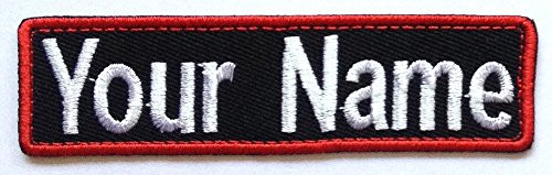 Lan Stang Custom Embroidered Name Tag Name Badge Iron-On Sew-On Patch 1x4 inches -Black Fabric-Red Border-