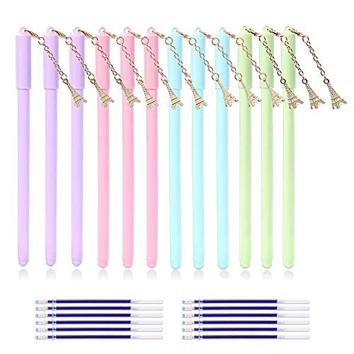 12Pcs Pack Korean Cute Eiffel Tower Paris Gel Pens Creative Fun Lanyard Ink Refills Pendant Kawaii Unique Novelty School Office Supply Fine Point Christmas Adults Teens Girls kids Pen  Set Bulk Arkin