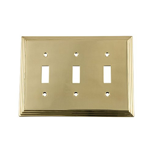 Nostalgic Warehouse 719952 Deco Switch Plate with Triple Toggle, Polished Brass
