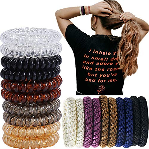 Spiral Hair Ties No Crease Thick Hair Ties Ponytail Holders Elastics Phone Cord Hair Ties Plastic Coil Hair Ties for Women Girls 20 Count