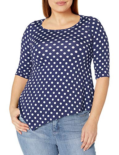Star Vixen Women s Plus-Size Elbow Sleeve Hanky Hem Tunic  Navy dot  2X