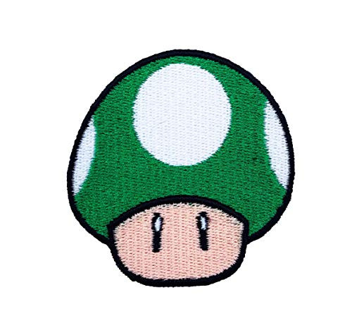 Green Mushroom Patch 1up Embroidered Iron on Badge Applique Costume Cosplay Mario Kart   Snes   Mario World   Super Mario Brothers   Mario Allstars