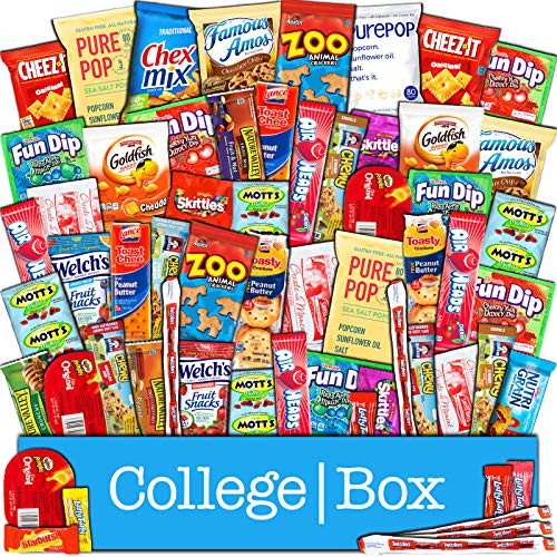 CollegeBox  Bulk Snacks Care Package (60 Count) for College Students - Variety Assortment Gift Box with Treats for Studying and Dorm Rooms  Chips, Cookies, Candy, Spring Final Exams, Easter Sunday