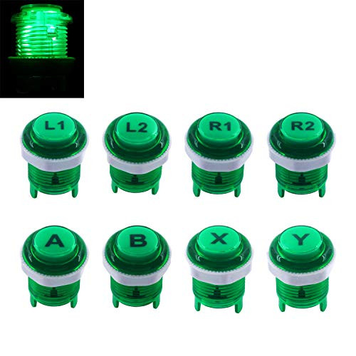 SJAJX 8 PCS Arcade Game LED Push Buttons with Cherry MX Mechanical Keyboard Microswitch Logo X Y Start Select for PC MAME Raspberry Pi Green