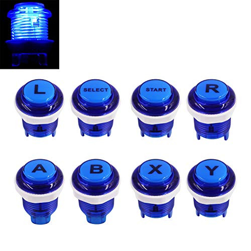 SJAJX 8 PCS Arcade Game LED Push Buttons with Cherry MX Mechanical Keyboard Microswitch Logo X Y Start Select for PC MAME Raspberry Pi Blue