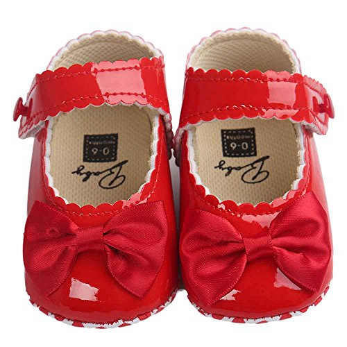 Jshuang Non-Slip Soft Bow Princess Shoes Baby Shoes Baby Shoes Red  0~18 Month 1 Pair Baby Soft Red Bottom Shoes -Red  13-