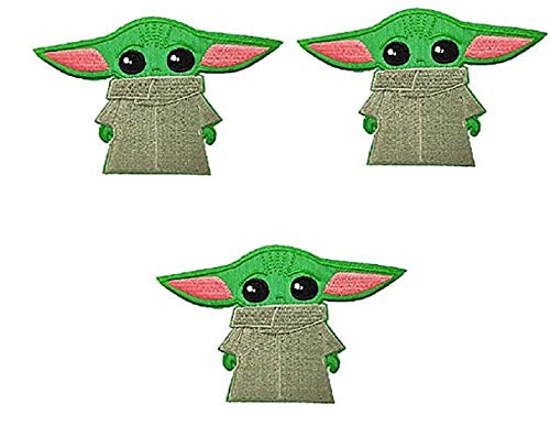 Baby Yoda Embroidered 3.4 inch Tall Iron on Patch Set of 3