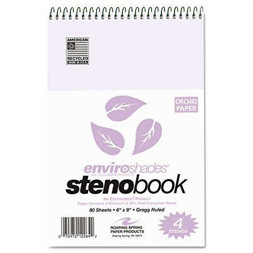 Roaring Spring 12264 Enviroshades Steno Notebook Gregg 6 x 9 Orchid 80 Sheets 4 Pack
