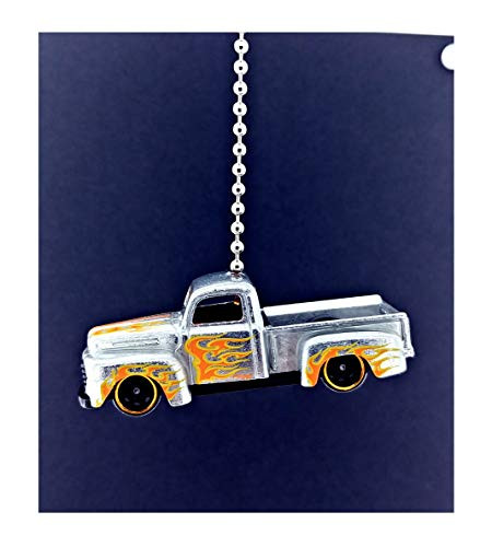 FORD Diecast Cars Trucks Ceiling Fan Light Pull Ornaments 1 64 -1949 Ford F1 Silver w Orange Flames-