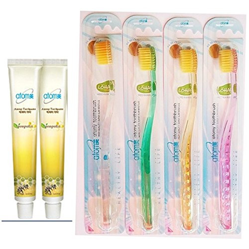 Atomy 4 Toothbrushes 2 Toothpaste Family 99.9 percent  Gold Coated Super Nano Slim Propolis Green Tea Extract Herbal Oral Care