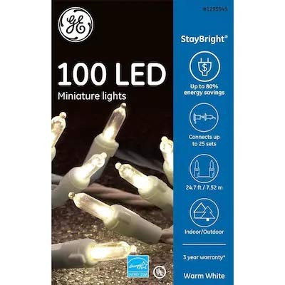 Staybright GE 91016LO 100-Count LED 5.5-MM Warm White White Wire Christmas String Lights Energy Star