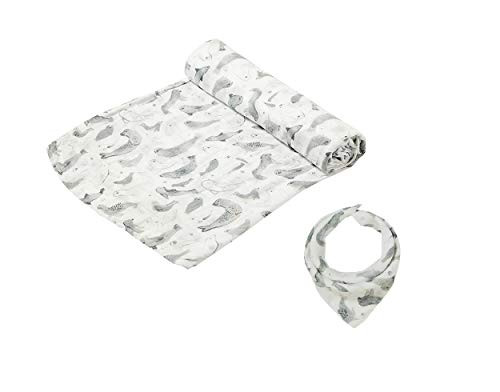 Angel Dear Bamboo Swaddle Blanket and Bandana Bibs Set -Seal-