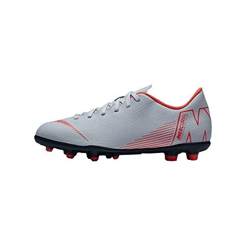 Nike Kids' Mercurial Vapor 12 Club FG/MG Soccer Cleats (6, Grey/Red)