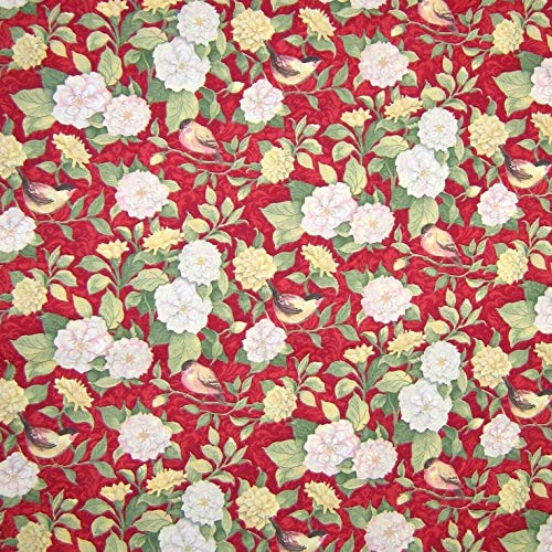 Springs Creative Susan Winget Meadow Birds Red 100 percent  Cotton Sold by The Yard.