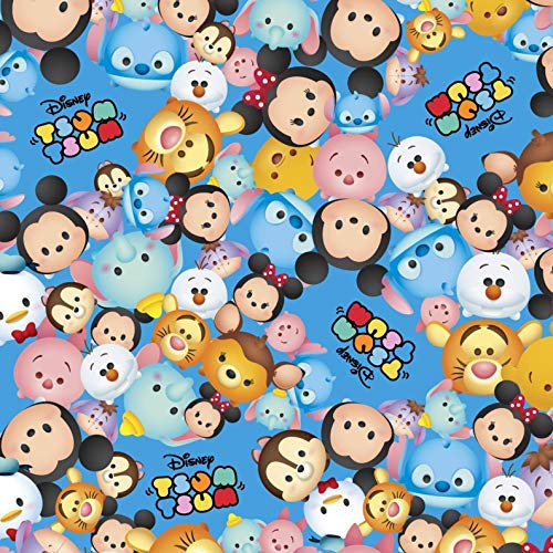 Disney Tsum Packed Characters Blue Premium Quality 100 percent  Cotton Fabric by 1 2 of a Yard.