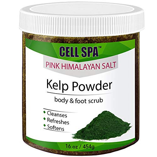 16 oz Exfoliating Kelp Powder Infused With Organic Essential Oils Body  and  Foot Scrub With Pink Himalayan Salt For Skin Care  Natural Anti-Cellulite  Acne  Stretch Marks Wrinkles  and  Scars