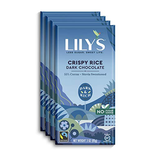 Crispy Rice Dark Chocolate Bar by Lily s - Stevia Sweetened  No Added Sugar  Low-Carb  Keto Friendly - 55 percent  Cocoa - Fair Trade  Gluten-Free  and  Non-GMO - 3 ounce  4-Pack