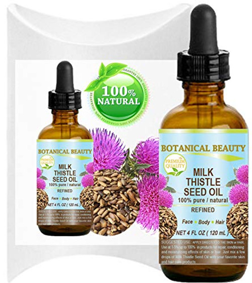 MILK THISTLE SEED OIL Silybum marianum seed oil 100 percent  Pure Natural 4 Fl.oz.- 120 ml for FACE  SKIN  BODY  HAIR  NAILS  Foot Care. Foot Oil  Antioxidant Serum  Skin Moisturizer by Botanical Beauty