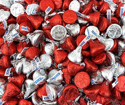 Valentine s Day Hershey s Kisses Candy  Milk Chocolate Candy Red and Silver Foil  2 Pounds Bag