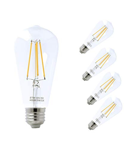 LED Edison Light Bulbs 60 Watt Decorative Vintage Style Incandescent Lightbulb Equivalent E26 Base ST58  Pack of 4 by Mandala Crafts  Dimmable 4000K Daylight White