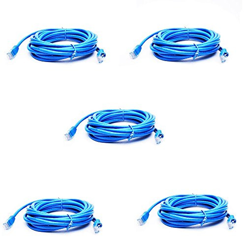 BattleBorn 5-Pack of 25ft CAT5 Cat5e Ethernet Patch Cable - RJ45 Network Wire Cord - Blue