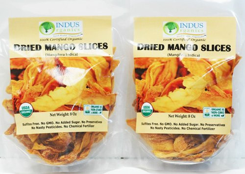 Indus Organics 100 percent  Dried Mango Slices  Raw  16 Oz -2 Pack of 8 oz-  Sulfite Free  No Added Sugar  Premium Grade  Freshly Packed