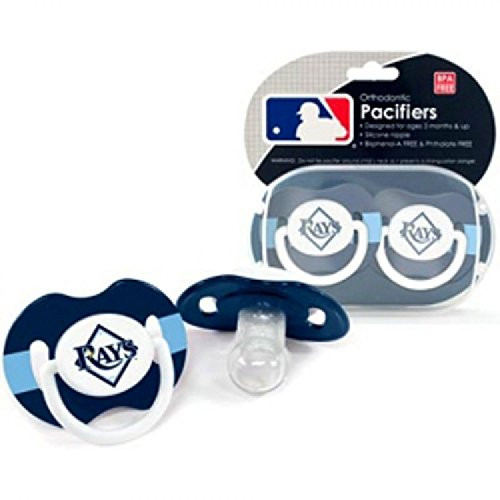 MLB Tampa Bay Rays Striped-2 Pack Team Logo Pacifiers - Navy Blue Light Blue