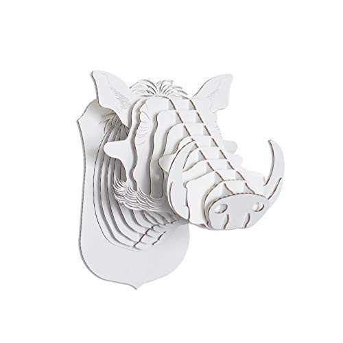 Cardboard Safari Recycled Cardboard Animal Taxidermy Warthog Trophy Head  Winston -Micro  White-