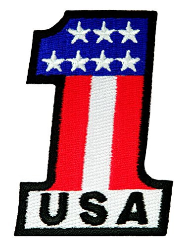USA  1 Embroidered Patch Patriotic American Flag Iron-On Number One Emblem