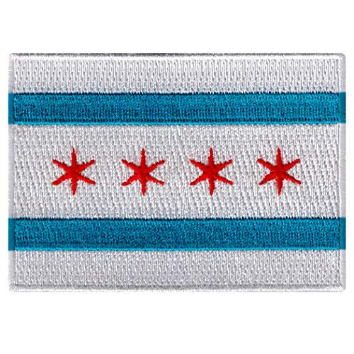 Chicago City Flag Embroidered Patch Iron-On Illinois Emblem Chicago City Flag Embroidered Patch Iron-On Illinois Emblem