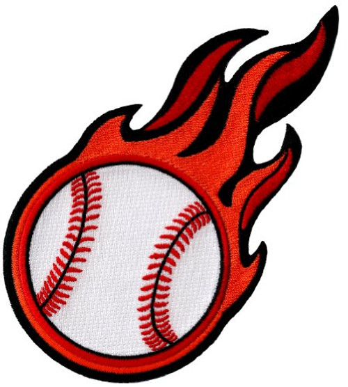 Flaming Baseball Patch Embroidered Iron-On Applique Fastball Sports Flaming Baseball Patch Embroidered Iron-On Applique Fastball Sports