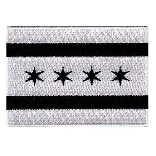 Chicago City Flag Black Embroidered Patch Iron-On Illinois Emblem Chicago City Flag Black Embroidered Patch Iron-On Illinois Emblem