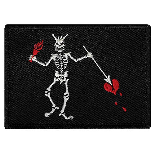 Jolly Roger Blackbeard Flag Embroidered Patch Black White Pirate Skull Iron-On