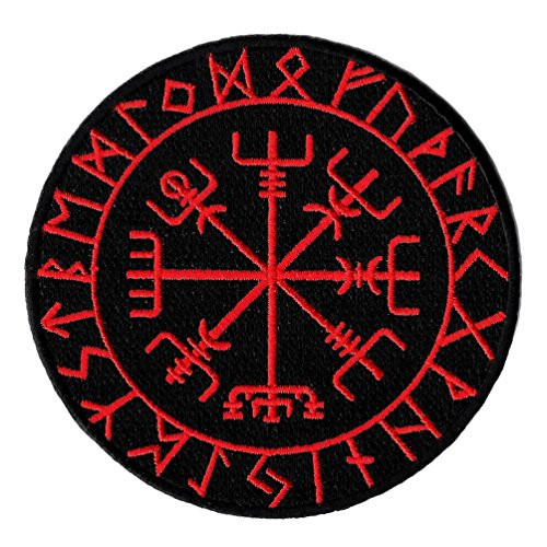 Viking Compass Embroidered Patch Black Red Vegvísir Iron-On Norwegian Navy Guide