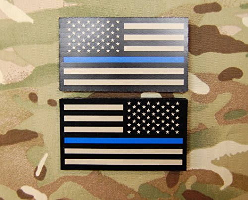 BritKitUSA Infrared Thin Blue Line US Flag Patch Set Police TBL IR
