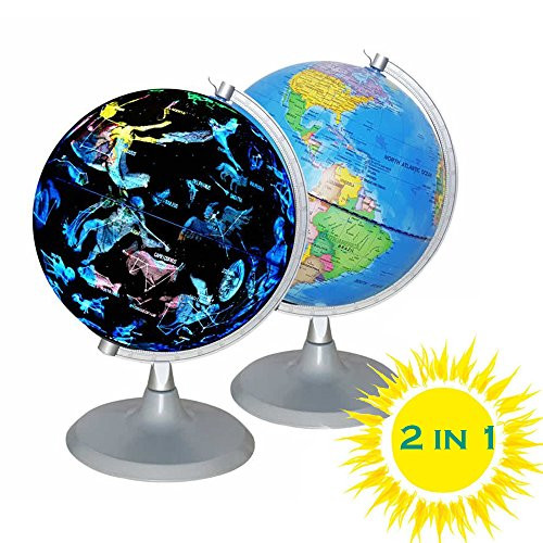 CYHO Illuminated World Globe - USB 2 in 1 LED Desktop World Globe, Night View Stars and Constellations Globe for Kids Adults, Ideal Educational Geographic Learning Toy (G-1)