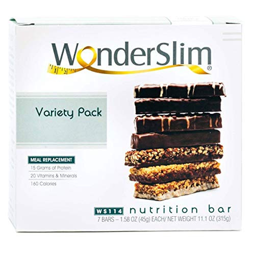 WonderSlim Meal Replacement Protein Bar - Low Carb Nutrition Bar for Women  and  Men - Variety Pack - High Fiber  Weight Loss Diet Snack Bar -7ct-