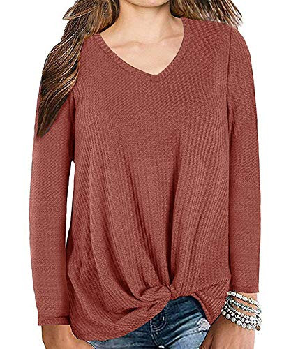 Viracy Dressy Tops for Women  Ladies Long Sleeve Waffle Knit Twist Tunic Shirt Petite Round Neck Business Swing Dressy Blouses for Work Spring Pullover Red Medium