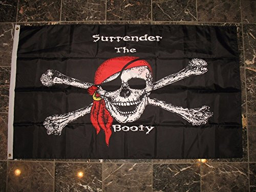 3x5 Jolly Roger Surrender The Booty Pirate Heavy Duty Solarmax Nylon 210D Doublesided Flag 3 x5  Banner with clips