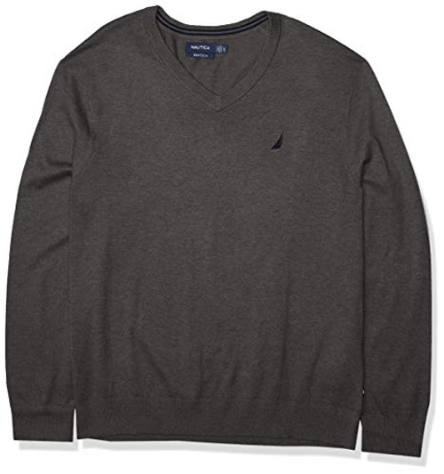 Nautica Men s Classic Fit Soft Lightweight Jersey V-Neck Sweater  Charcoal Heather  X-Large