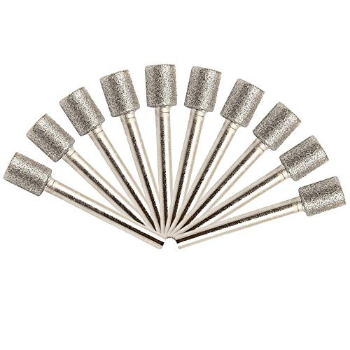 60 Grit Cylinder Grinding Bits  1 8 inch Shank 8mm Head Diamond Mounted Points Grinding Burrs for Grinding Glass  Pack of 10