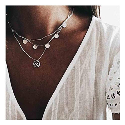 Yfe Sequins Necklace Choker Silver Wave 